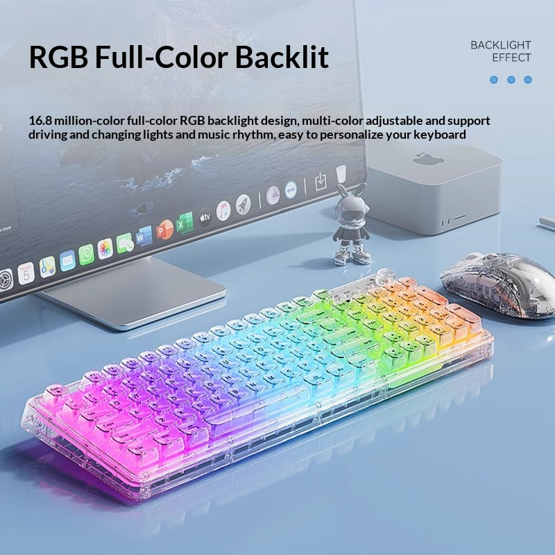 Z99 Transparent Mechanical Keyboard RGB Lighting Triple Modes Wireless Keyboard with Silent Button