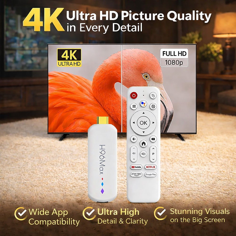 H96 MAX M20 L3 Android 14 TV Stick 4K HDR Streaming Media Player with Google Voice Assistant 2GB + 16GB