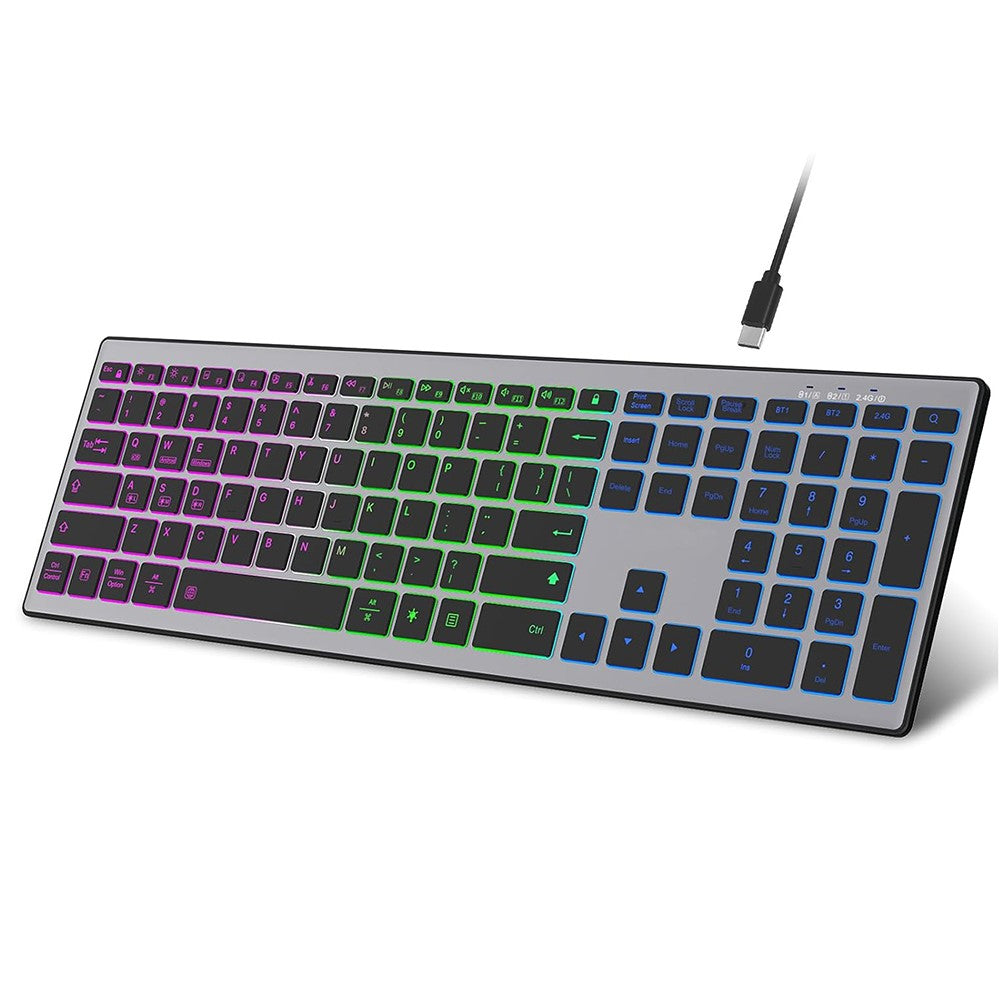 E15 Three Mode Wireless Keyboard 110 Keys RGB Backlight Mute Keyboard for Office Home Use