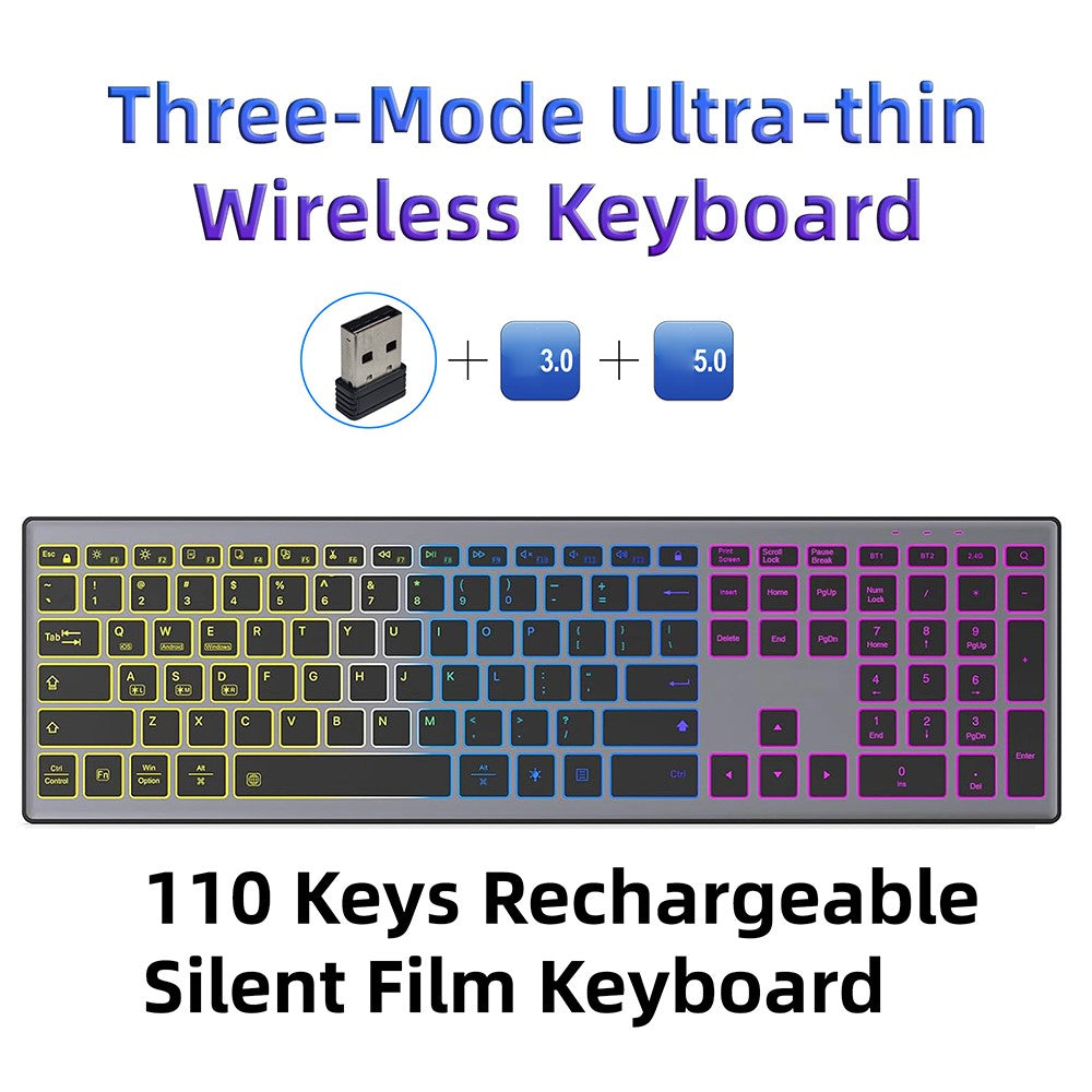 E15 Three Mode Wireless Keyboard 110 Keys RGB Backlight Mute Keyboard for Office Home Use
