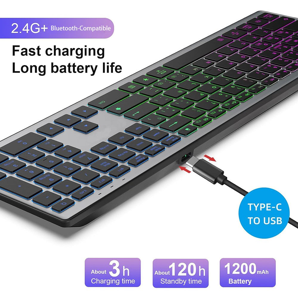 E15 Three Mode Wireless Keyboard 110 Keys RGB Backlight Mute Keyboard for Office Home Use