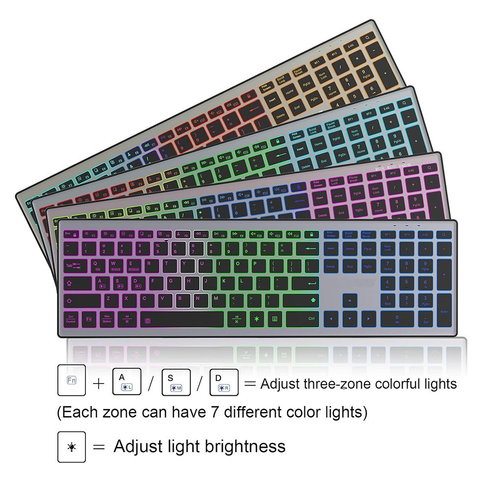 E15 Three Mode Wireless Keyboard 110 Keys RGB Backlight Mute Keyboard for Office Home Use