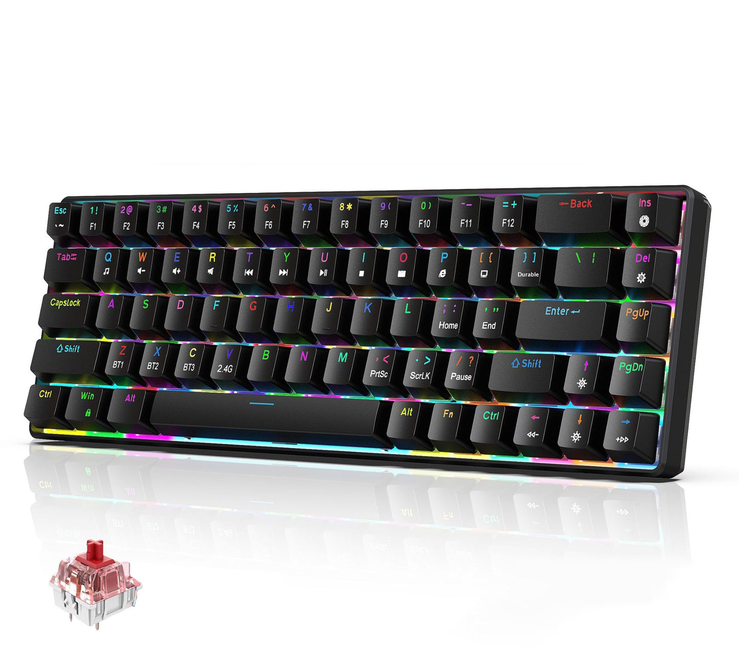 HXSJ V800 68-Key Mechanical Keyboard 2.4G Wireless/Bluetooth-compatible/Wired 3-Mode Keyboard with RGB Backlit