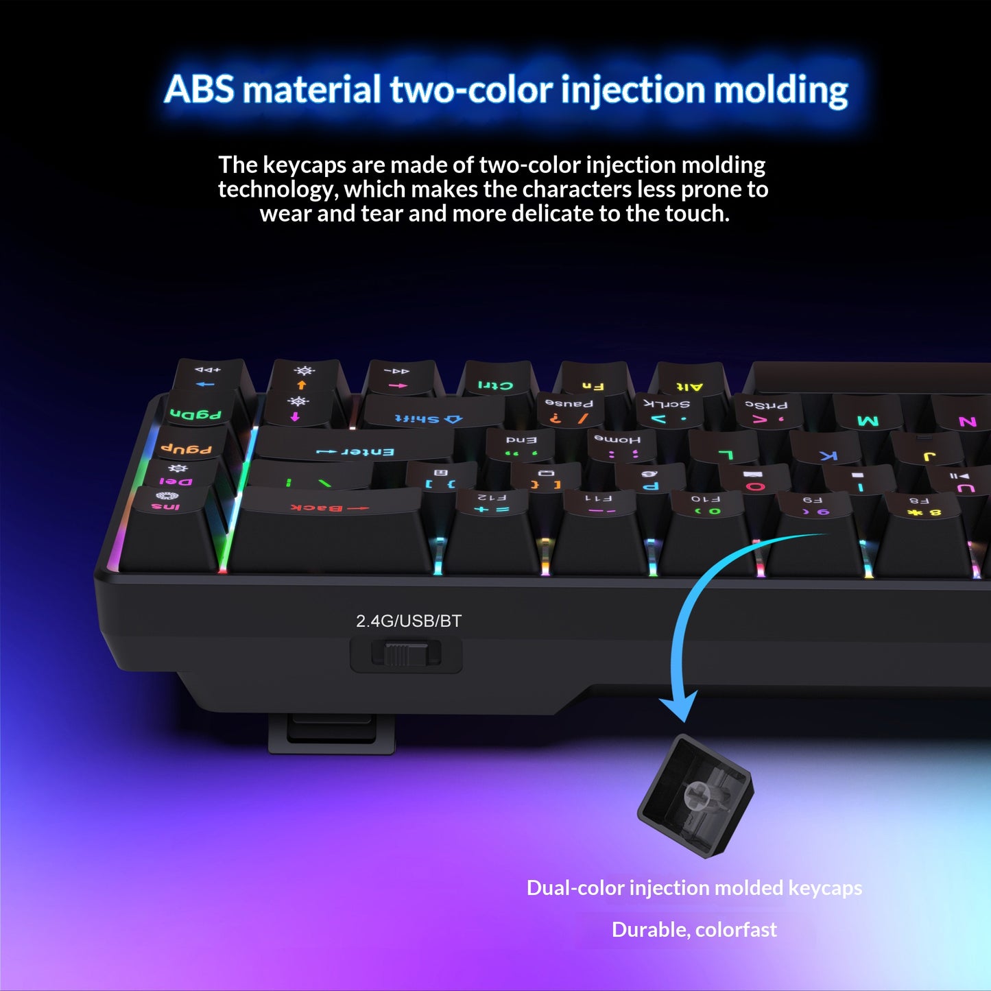 HXSJ V800 68-Key Mechanical Keyboard 2.4G Wireless/Bluetooth-compatible/Wired 3-Mode Keyboard with RGB Backlit
