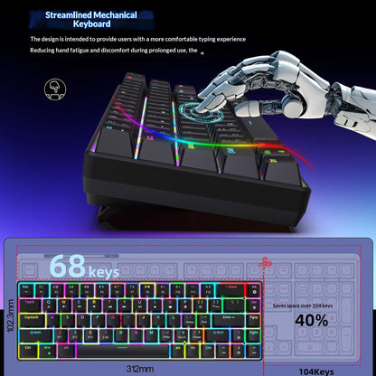 HXSJ V800 68-Key Mechanical Keyboard 2.4G Wireless/Bluetooth-compatible/Wired 3-Mode Keyboard with RGB Backlit