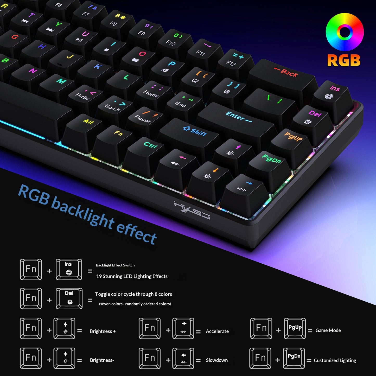 HXSJ V800 68-Key Mechanical Keyboard 2.4G Wireless/Bluetooth-compatible/Wired 3-Mode Keyboard with RGB Backlit