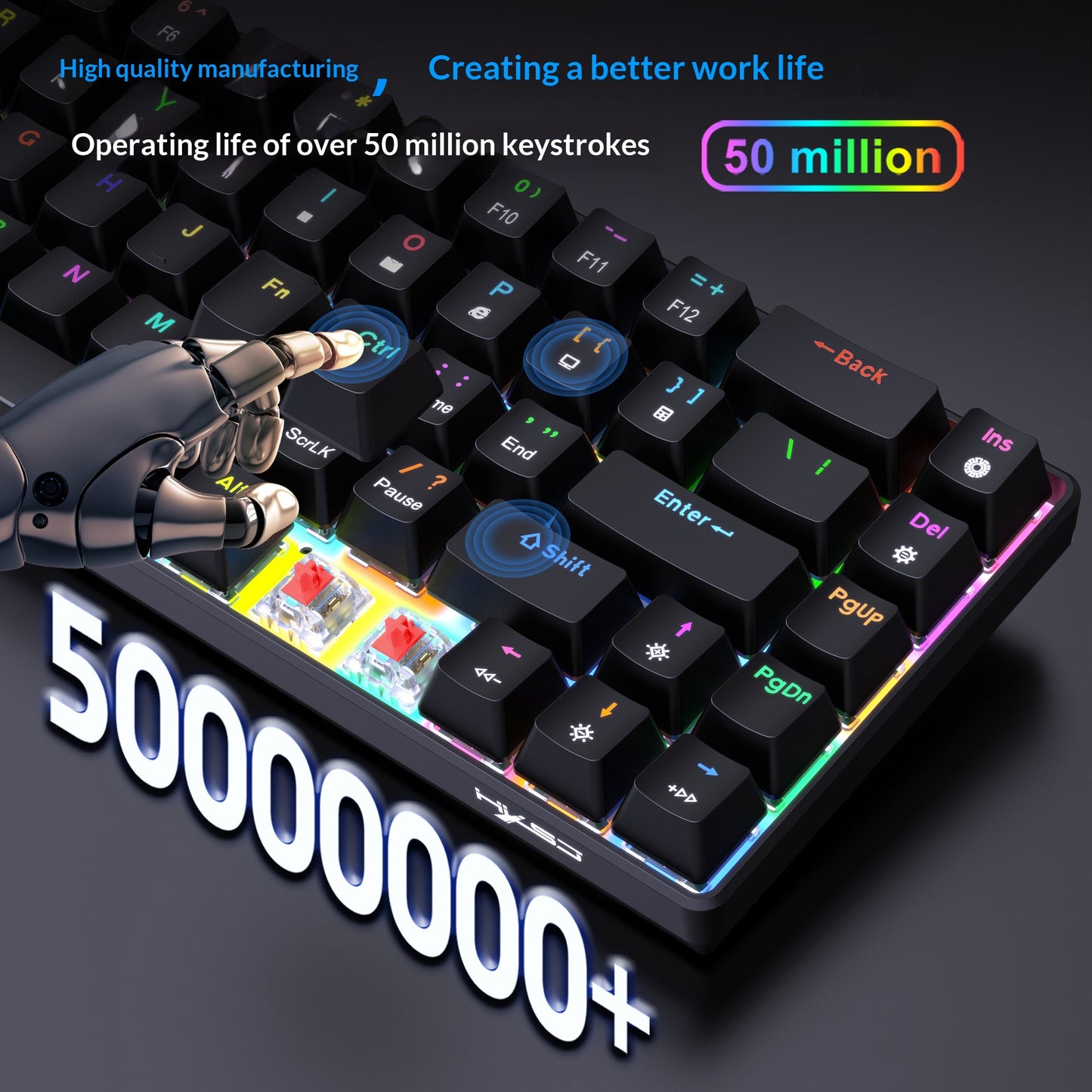 HXSJ V800 68-Key Mechanical Keyboard 2.4G Wireless/Bluetooth-compatible/Wired 3-Mode Keyboard with RGB Backlit