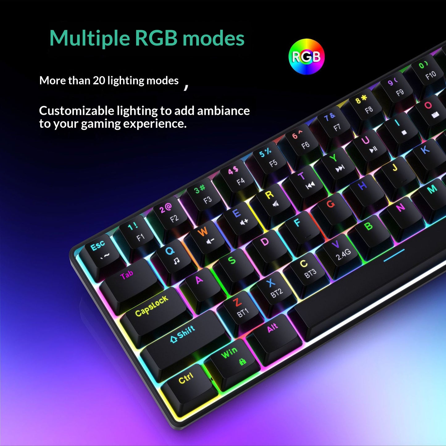 HXSJ V800 68-Key Mechanical Keyboard 2.4G Wireless/Bluetooth-compatible/Wired 3-Mode Keyboard with RGB Backlit