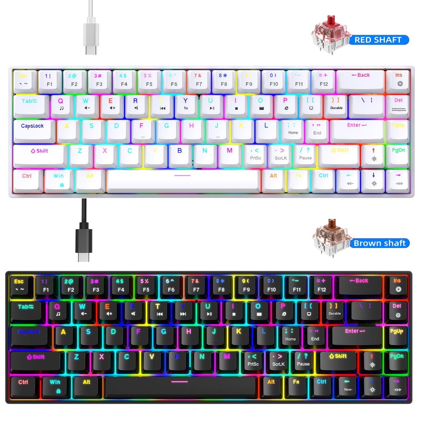 HXSJ V800 68-Key Mechanical Keyboard 2.4G Wireless/Bluetooth-compatible/Wired 3-Mode Keyboard with RGB Backlit