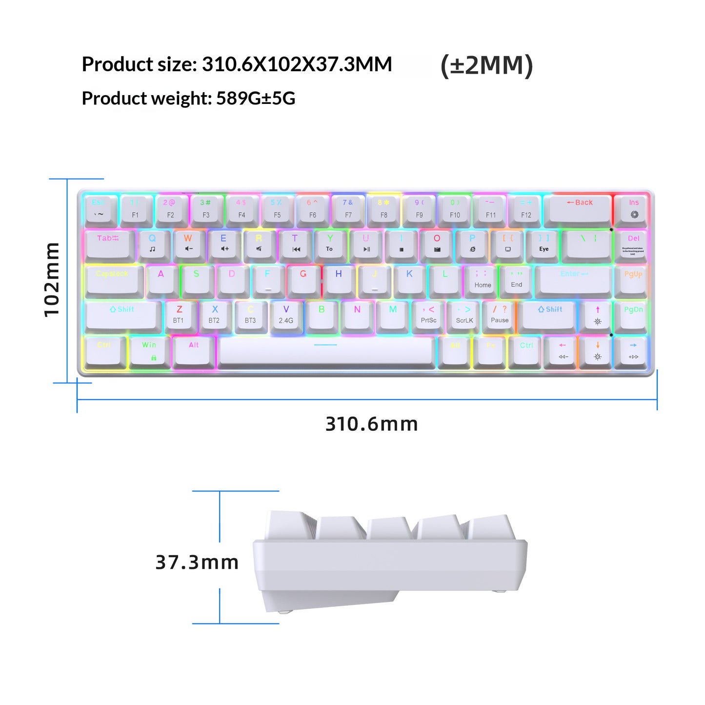 HXSJ V800 68-Key Mechanical Keyboard 2.4G Wireless/Bluetooth-compatible/Wired 3-Mode Keyboard with RGB Backlit