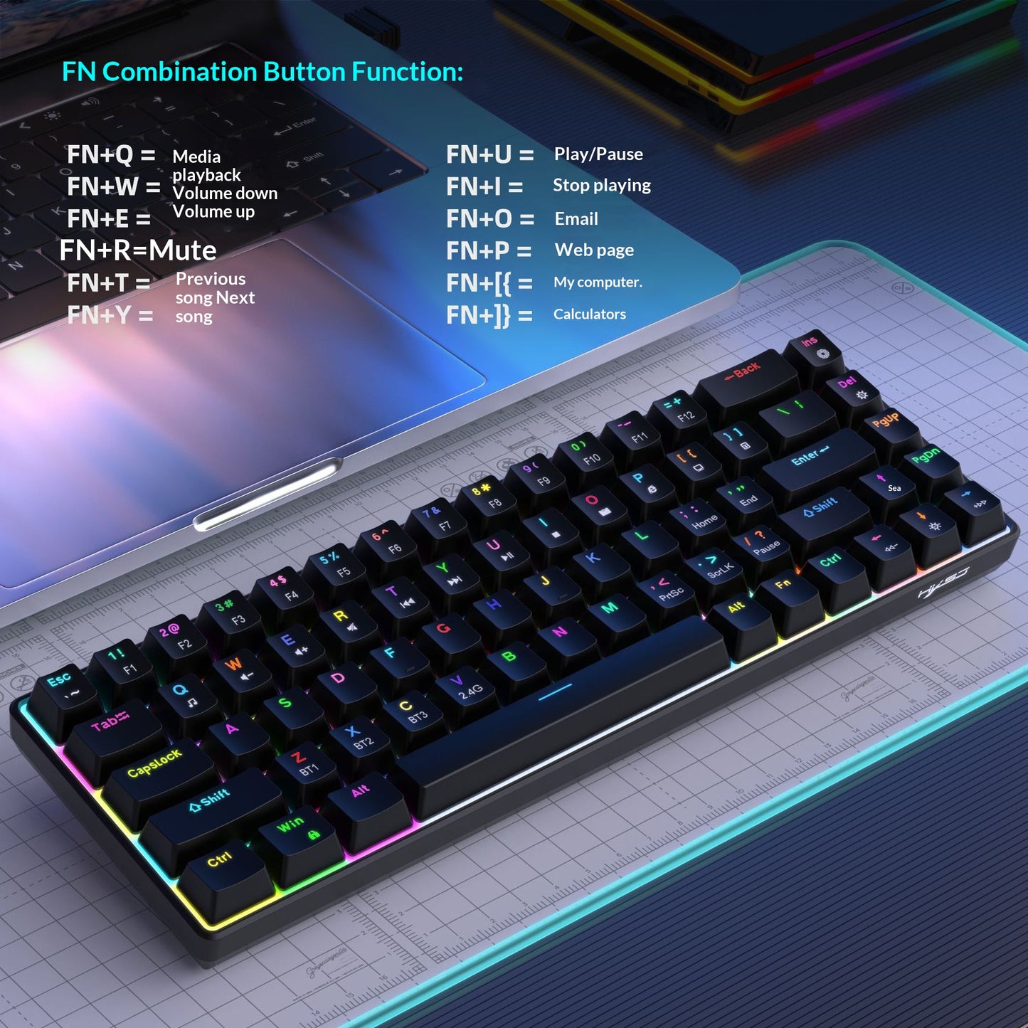 HXSJ V800 68-Key Mechanical Keyboard 2.4G Wireless/Bluetooth-compatible/Wired 3-Mode Keyboard with RGB Backlit