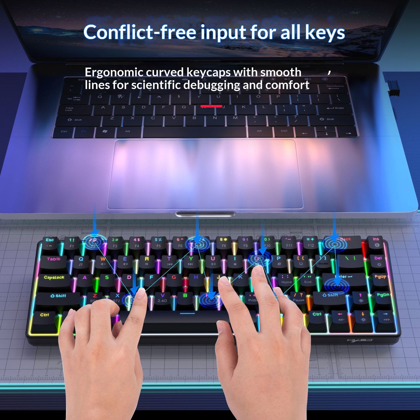 HXSJ V800 68-Key Mechanical Keyboard 2.4G Wireless/Bluetooth-compatible/Wired 3-Mode Keyboard with RGB Backlit