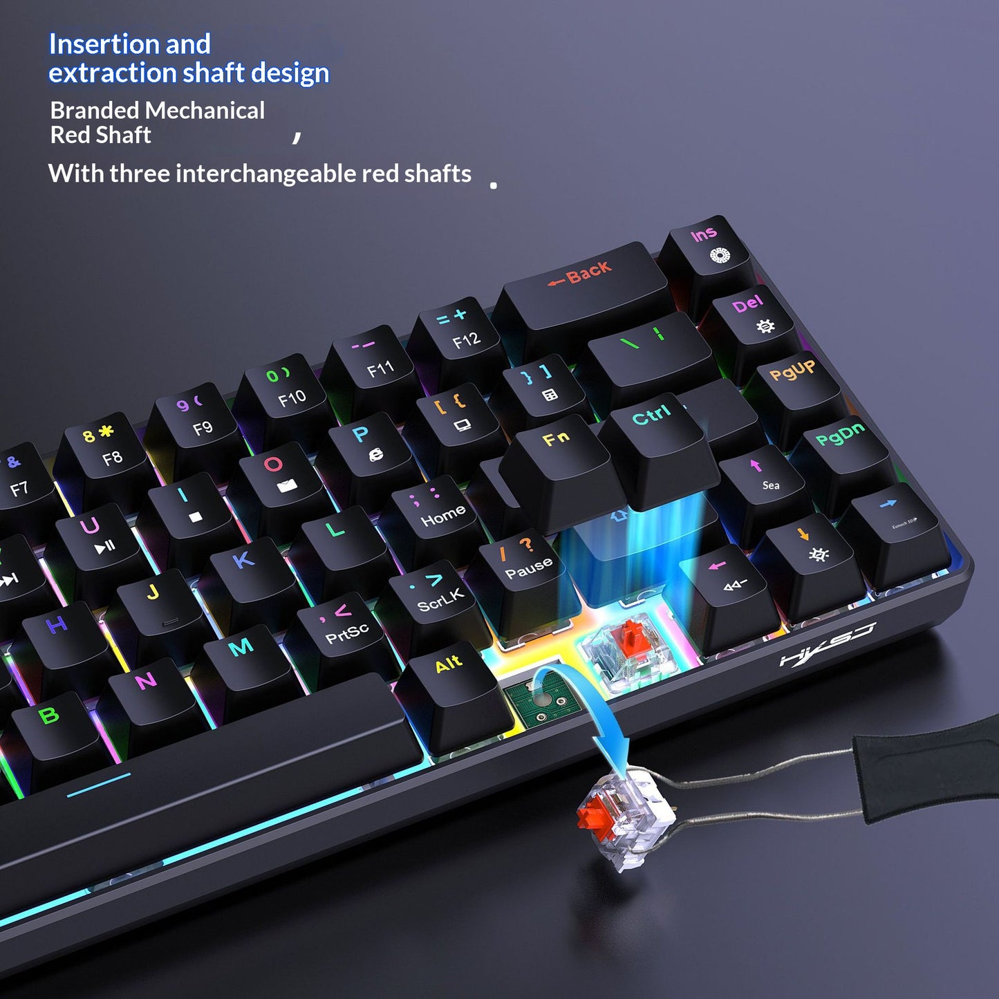 HXSJ V800 68-Key Mechanical Keyboard 2.4G Wireless/Bluetooth-compatible/Wired 3-Mode Keyboard with RGB Backlit