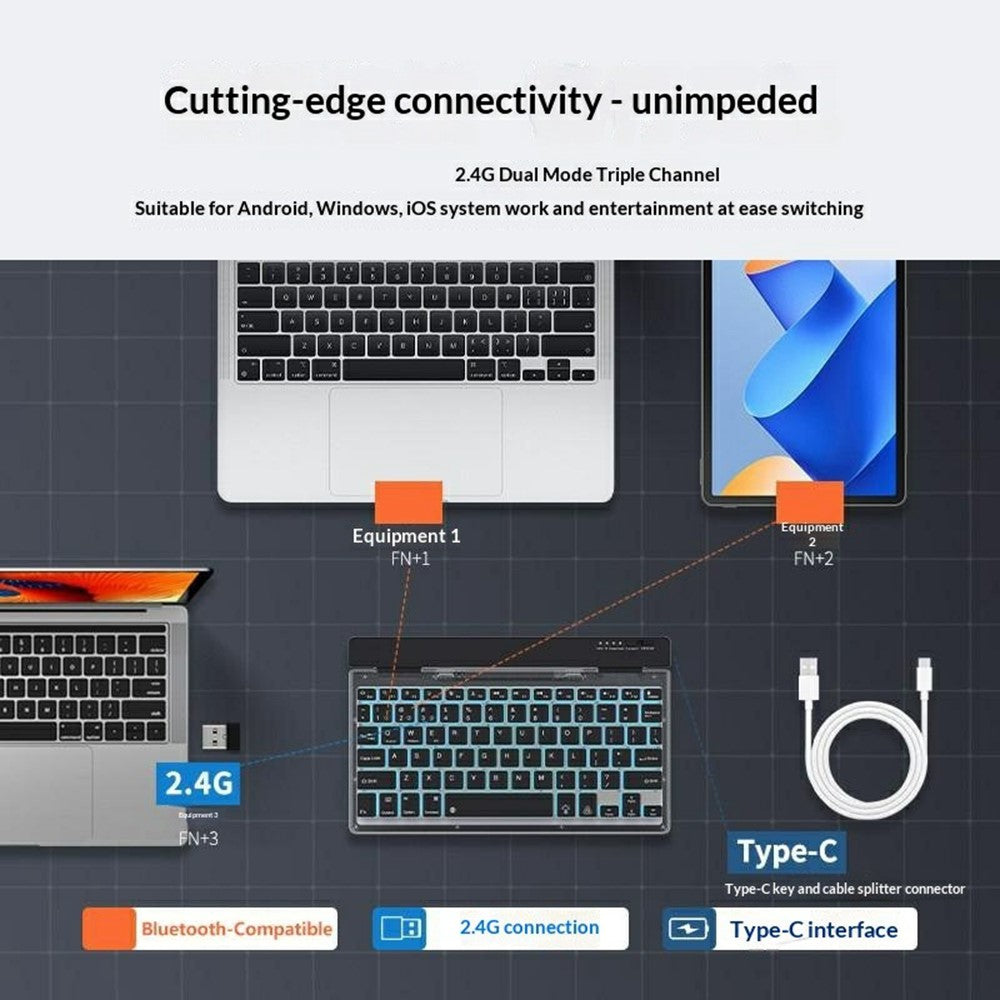 KB338 Bluetooth-compatible Keyboard Wireless Transparent Triple Mode Foldable Keyboard for Computer Tablet