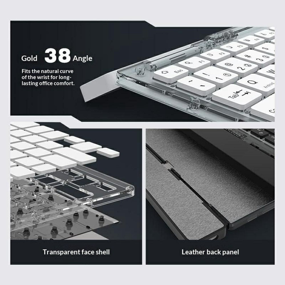 KB338 Bluetooth-compatible Keyboard Wireless Transparent Triple Mode Foldable Keyboard for Computer Tablet