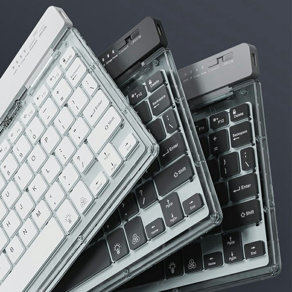 KB338 Bluetooth-compatible Keyboard Wireless Transparent Triple Mode Foldable Keyboard for Computer Tablet