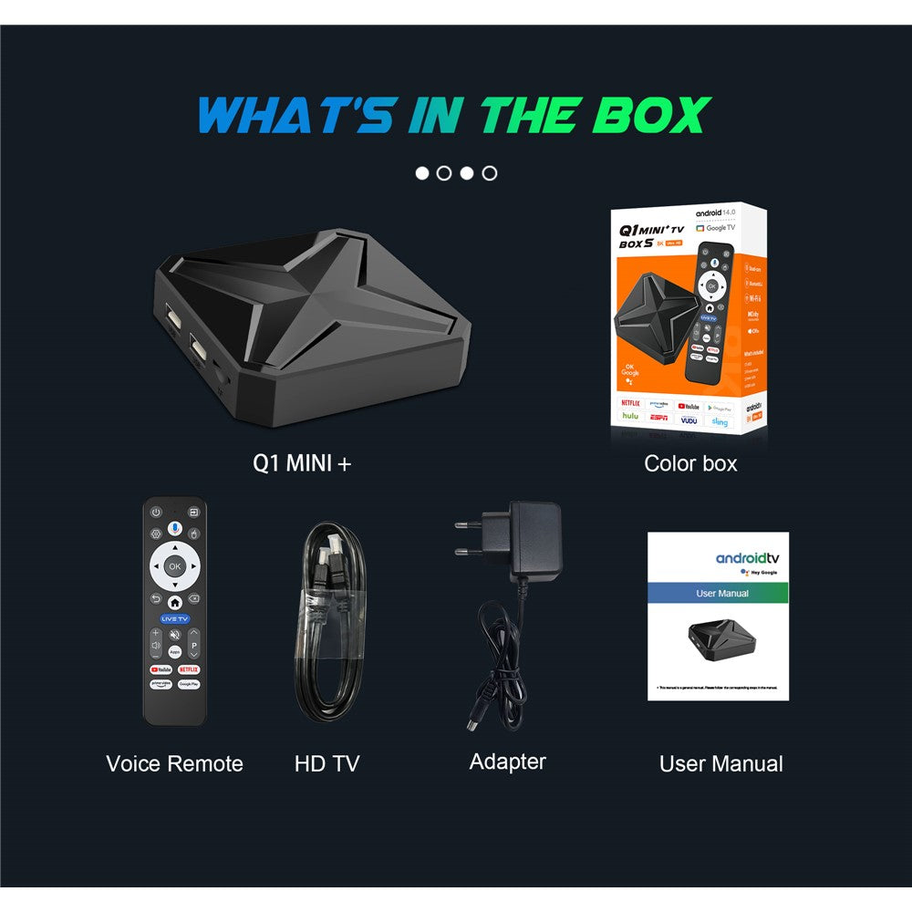 Q1 MINI+ 2G+16G TV Box RK3518 8K  /  4K WiFi 6 Dual Band Android 14 Bluetooth-compatible 5.4 Google Play Streaming Media Player