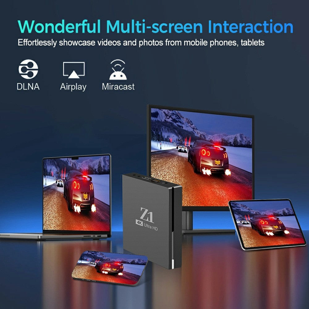 Z1 1+8GB Android 15.0 TV Box 4K Ultra HD WiFi 6 Dual Band 2.4G / 5G Bluetooth-compatible Voice Remote