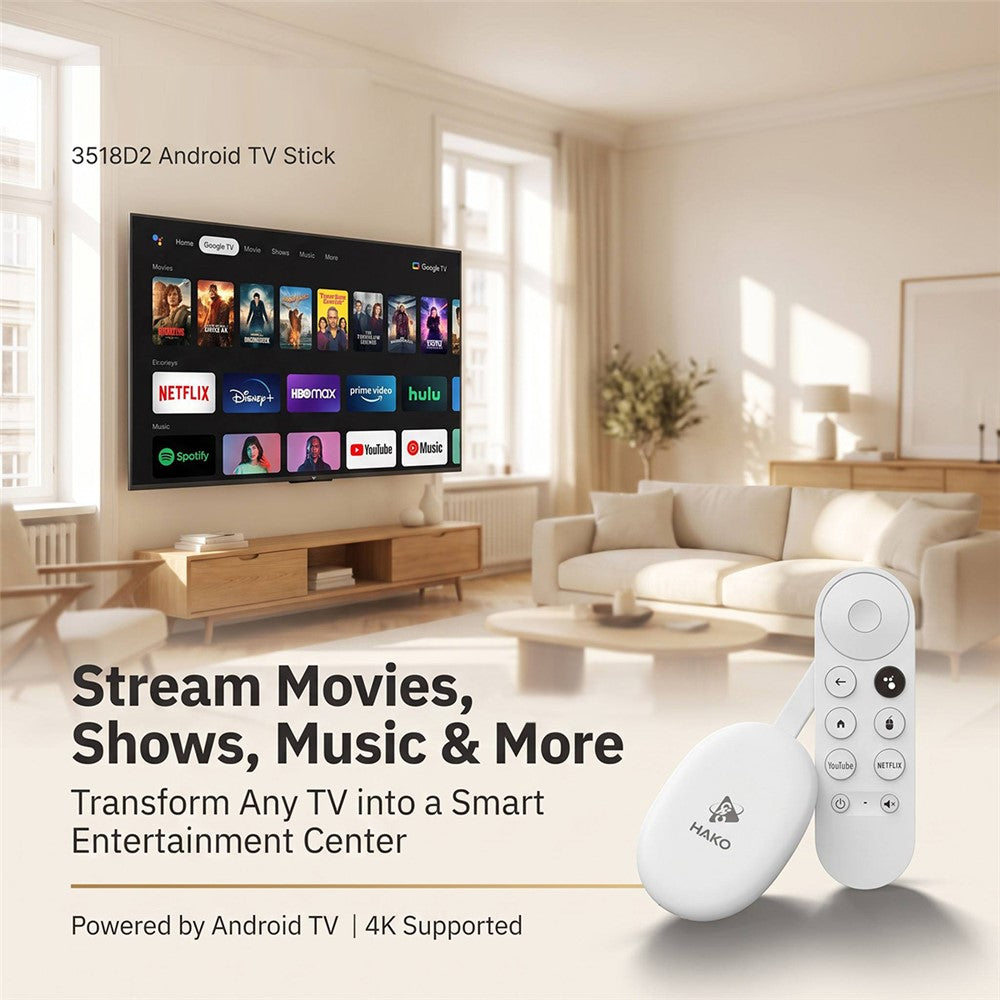 HAKO 2+8GB Android 14.0 TV Stick RK3518 Quad-Core 4K WiFi 6 Bluetooth-Compatible 5.4 with Remote