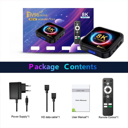 TV98 RK3528 4+32GB Android TV Box 8K Ultra HD 5G WiFi Bluetooth-compatible 4.0 Media Player for Home Entertainment