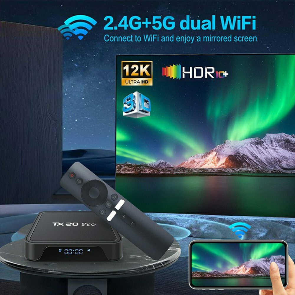 TX20 Pro 16+256GB Android 15 TV Box 12K Ultra HD Dual WiFi Bluetooth-compatible Voice Remote Control Media Player