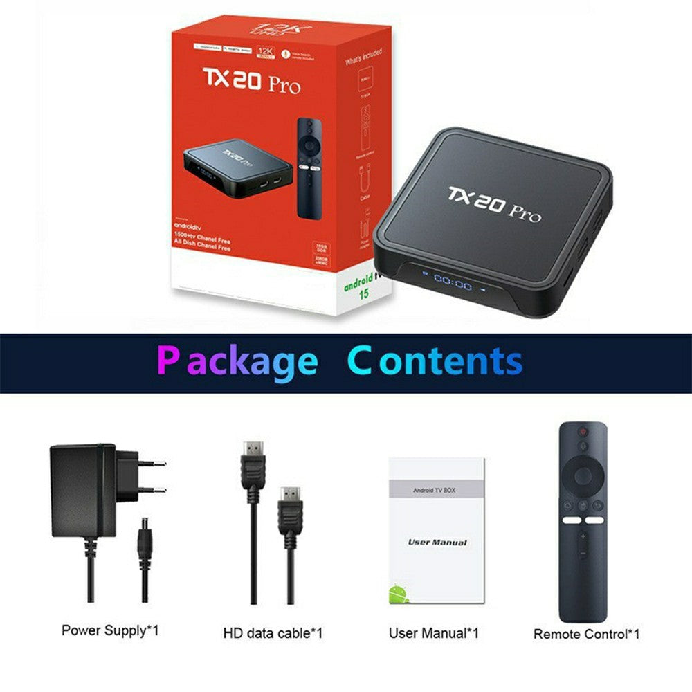 TX20 Pro 16+256GB Android 15 TV Box 12K Ultra HD Dual WiFi Bluetooth-compatible Voice Remote Control Media Player