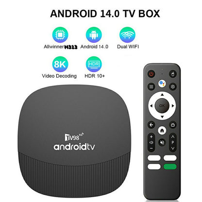 TV98 ATV MAX+ 2+16GB Android 14 TV Box Allwinner H313 8K HDR10+ Dual WiFi Bluetooth-compatible 5.0 Voice Remote Control for Smart TV