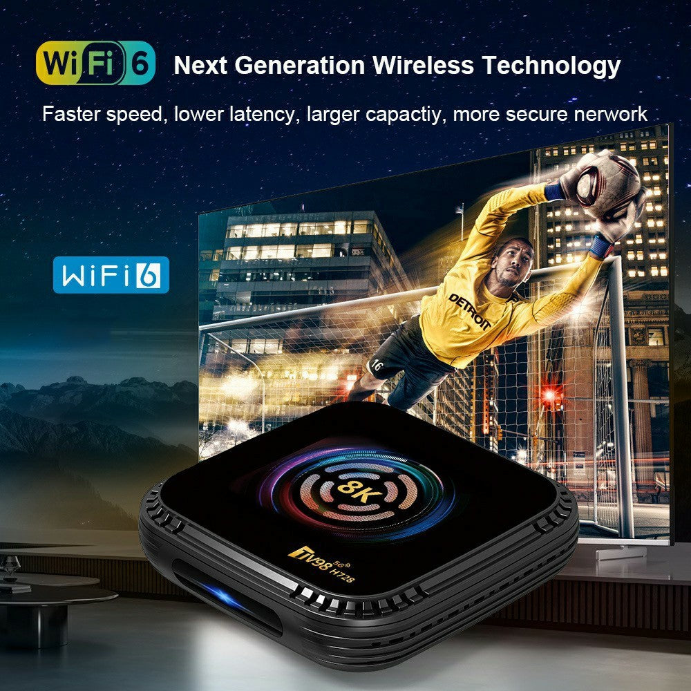 TV98 H728 Android 14 TV Box 8K Ultra HD Video Decoding WiFi 6 Dual Band Smart Media Player for Home Theater, 4+32GB