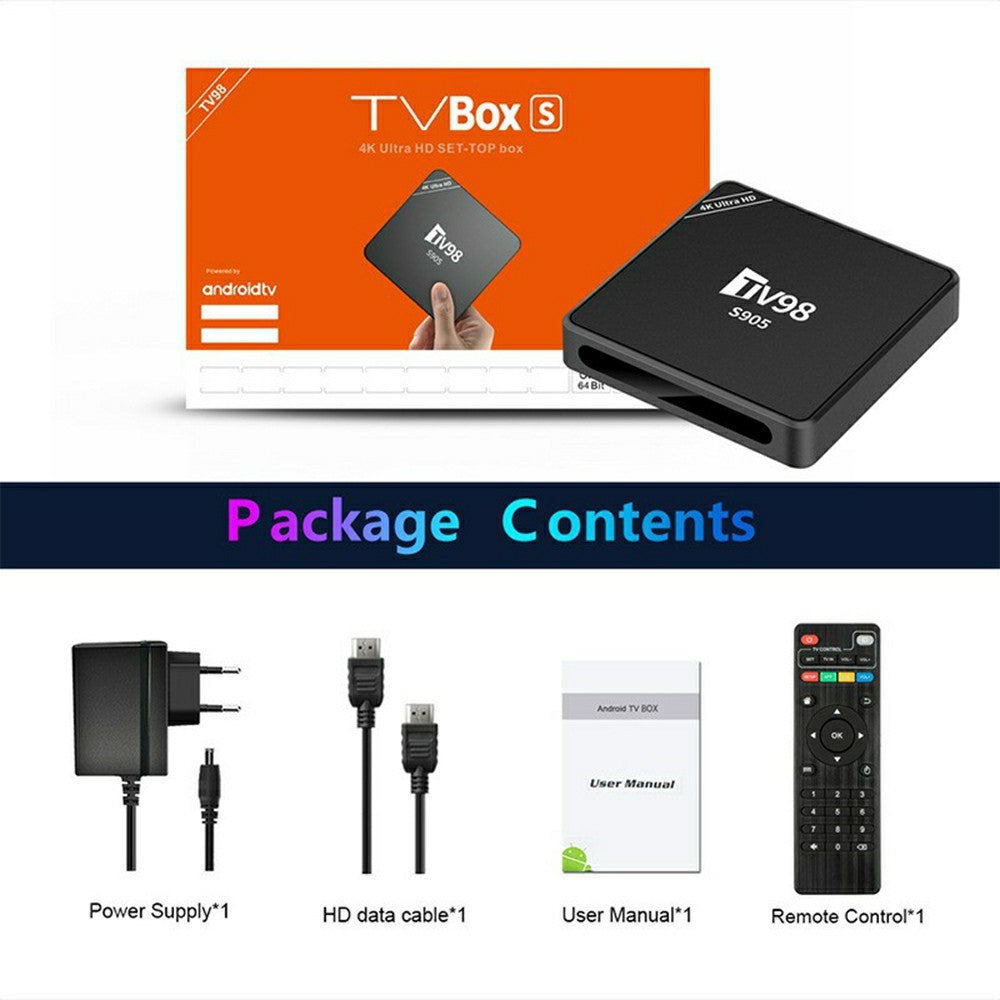 TV98 S905 8+128GB 4K Ultra HD Android 12.1 Smart TV Box 2.4G WiFi 100M Ethernet Dual Output HD AV Remote Control Set-Top Box
