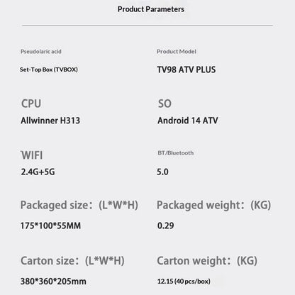 TV98 ATV PLUS 2+16GB Android TV Box 8K Ultra HD Dual WiFi BT 5.0 Voice Remote Media Player