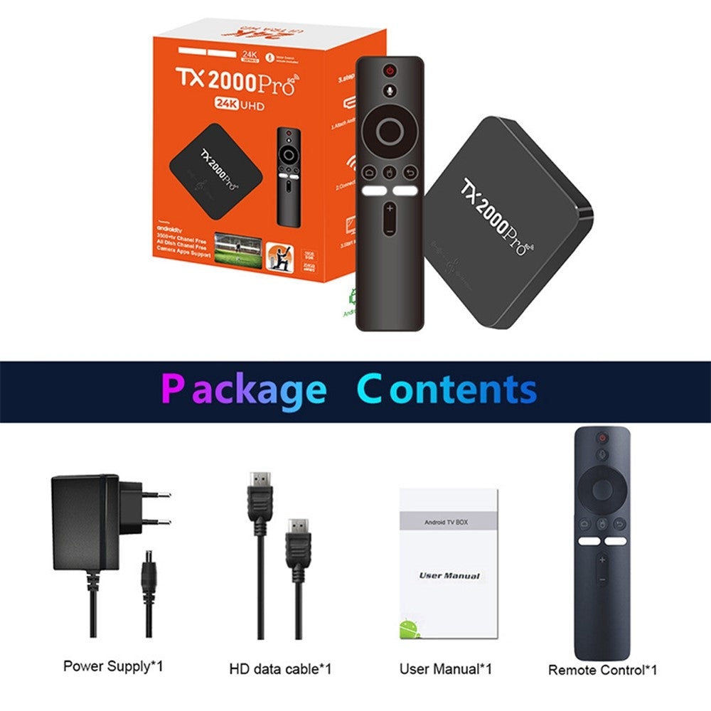 TX2000Pro 16+256GB Android TV Box 4K UHD Quad Core A53 Dual WiFi BT5.0 Media Player for Home Entertainment