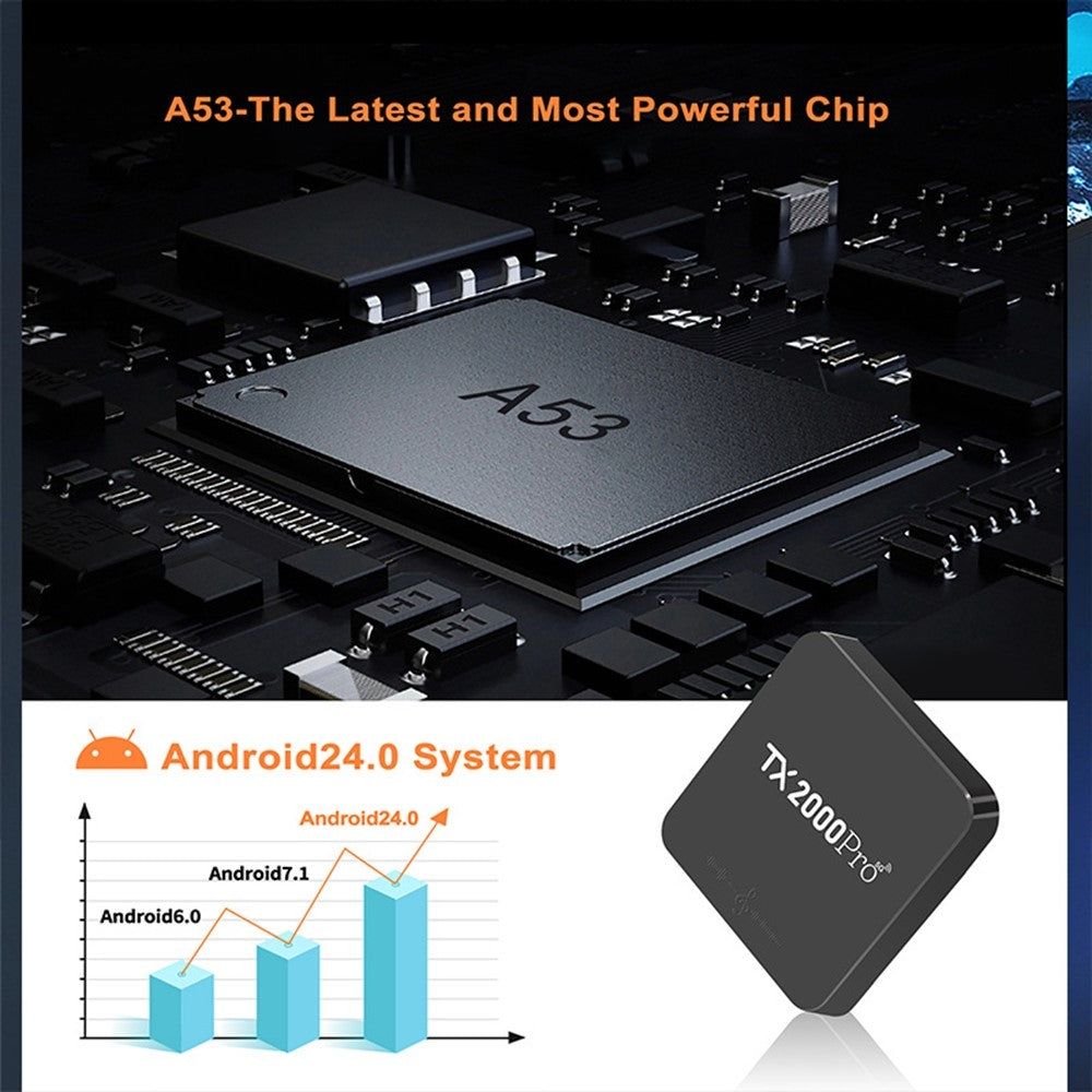 TX2000Pro 16+256GB Android TV Box 4K UHD Quad Core A53 Dual WiFi BT5.0 Media Player for Home Entertainment