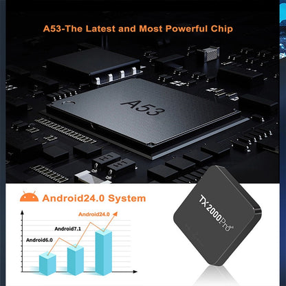 TX2000Pro 16+256GB Android TV Box 4K UHD Quad Core A53 Dual WiFi BT5.0 Media Player for Home Entertainment