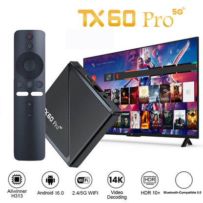 TX60 Pro 5G 16+256GB Android TV Box 14K Decoding Dual Band WiFi Bluetooth-compatible Voice Remote for Home Entertainment