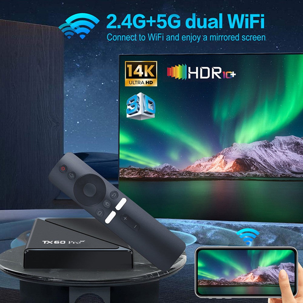 TX60 Pro 5G 16+256GB Android TV Box 14K Decoding Dual Band WiFi Bluetooth-compatible Voice Remote for Home Entertainment