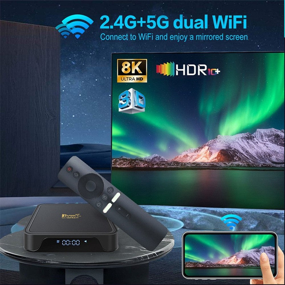 TV98 Pro 2+16GB Android TV Box 8K  /  60fps 3D HDR10+ Dual WiFi Bluetooth-compatible Voice Remote Control Media Player
