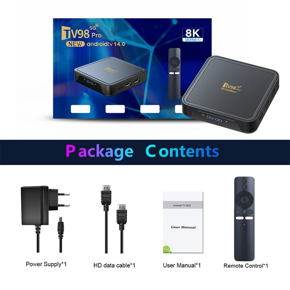 TV98 Pro 2+16GB Android TV Box 8K  /  60fps 3D HDR10+ Dual WiFi Bluetooth-compatible Voice Remote Control Media Player
