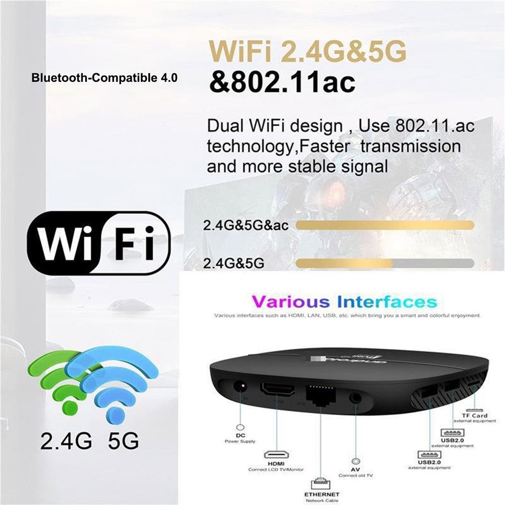 TV98 ATV H313 2+ 16GB Android TV Box 4K Ultra HD Dual WiFi Bluetooth-compatible 4.0 Voice Remote Control Media Player