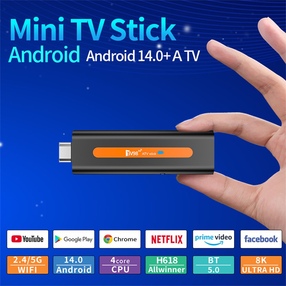 TV98 ATV H618 2+16GB Android 14 TV Stick 8K Dual-Band WiFi Media Player