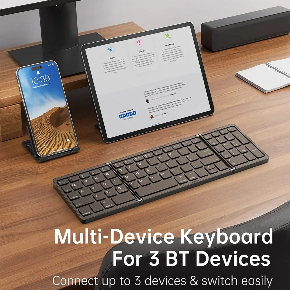 B089 Portable Tri-fold 81 Keys Bluetooth-Compatible Keyboard Home Office Wireless Keyboard with Numbers Area