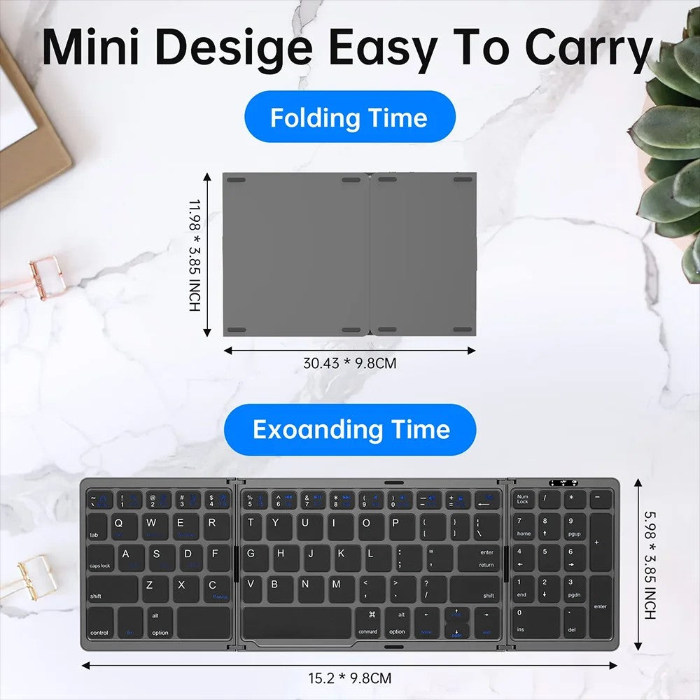 B089 Portable Tri-fold 81 Keys Bluetooth-Compatible Keyboard Home Office Wireless Keyboard with Numbers Area