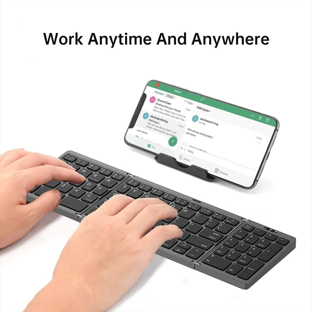 B089 Portable Tri-fold 81 Keys Bluetooth-Compatible Keyboard Home Office Wireless Keyboard with Numbers Area
