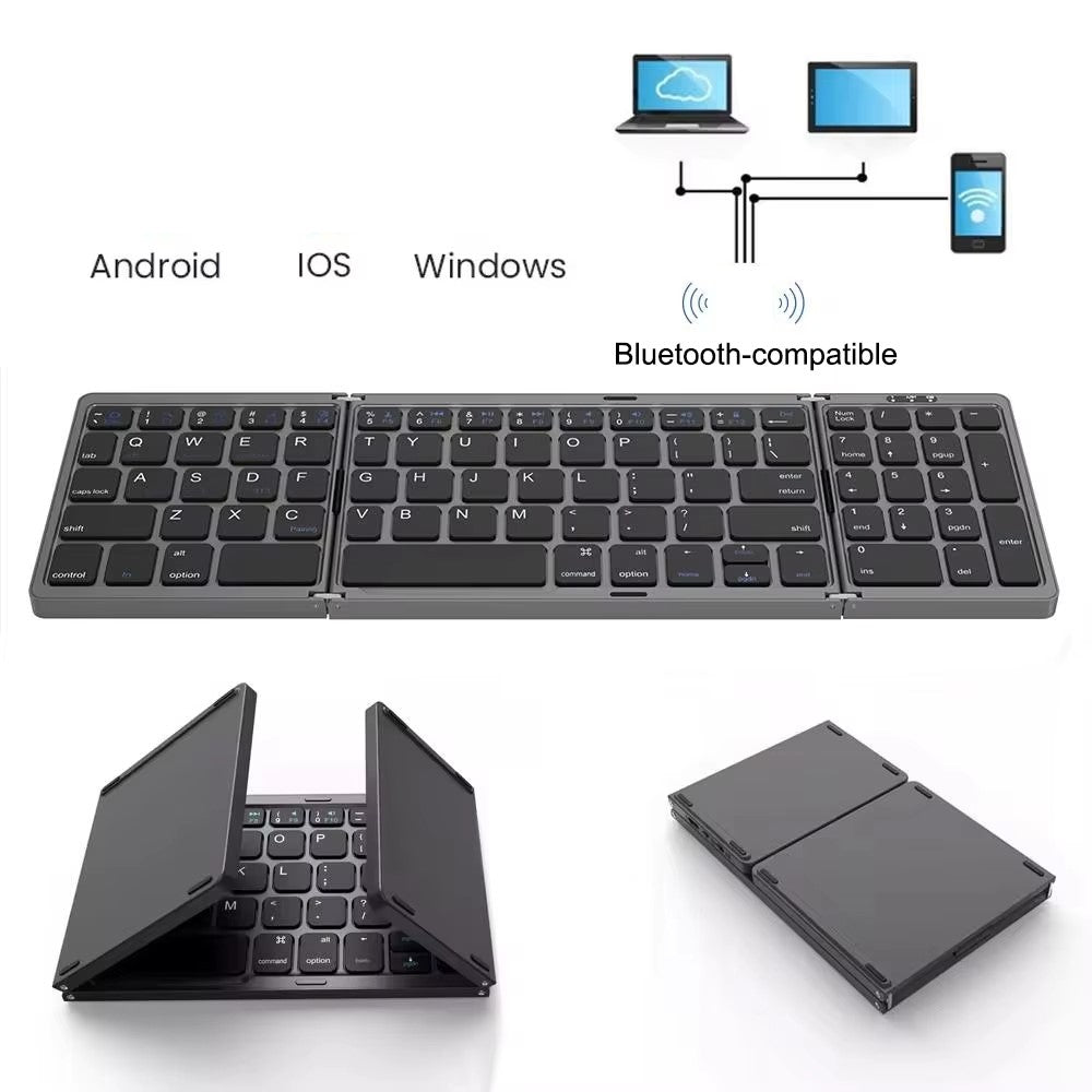 B089 Portable Tri-fold 81 Keys Bluetooth-Compatible Keyboard Home Office Wireless Keyboard with Numbers Area