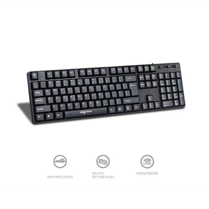AIGO W921 Computer Wired Keyboard USB Wired Full Size 104-Key Ergonomic Design USB Cable Keyboard for Home and Office