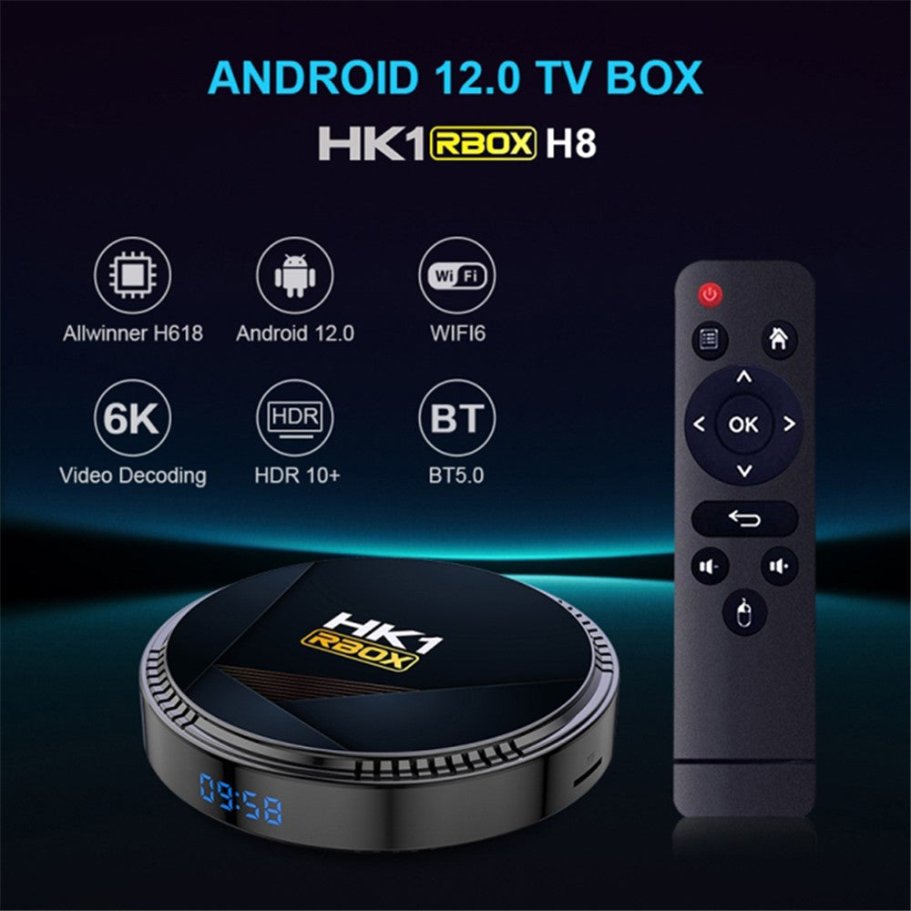 HK1 RBOX-H8-H618 2GB+16GB Mini Set-top Box Android 12 Ultra HD 4K Output TV Box Support 6K Video Decoding