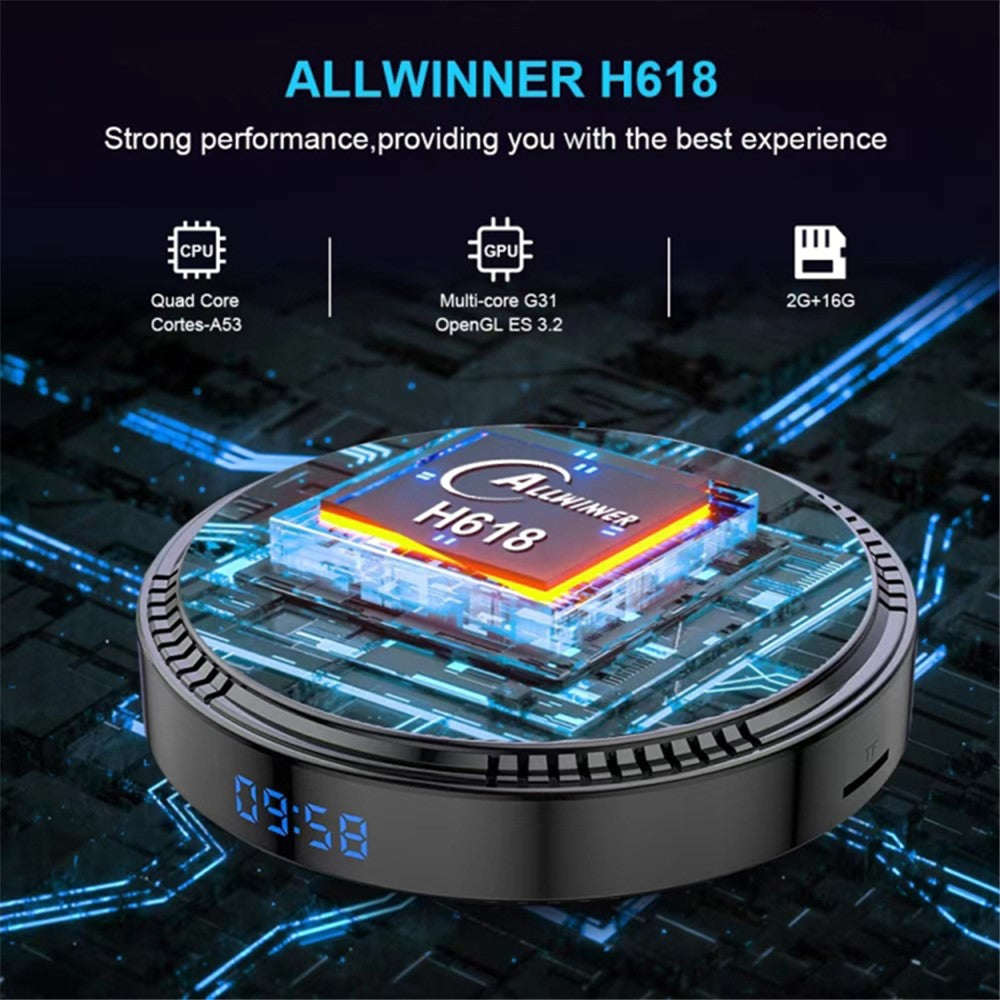 HK1 RBOX-H8-H618 2GB+16GB Mini Set-top Box Android 12 Ultra HD 4K Output TV Box Support 6K Video Decoding