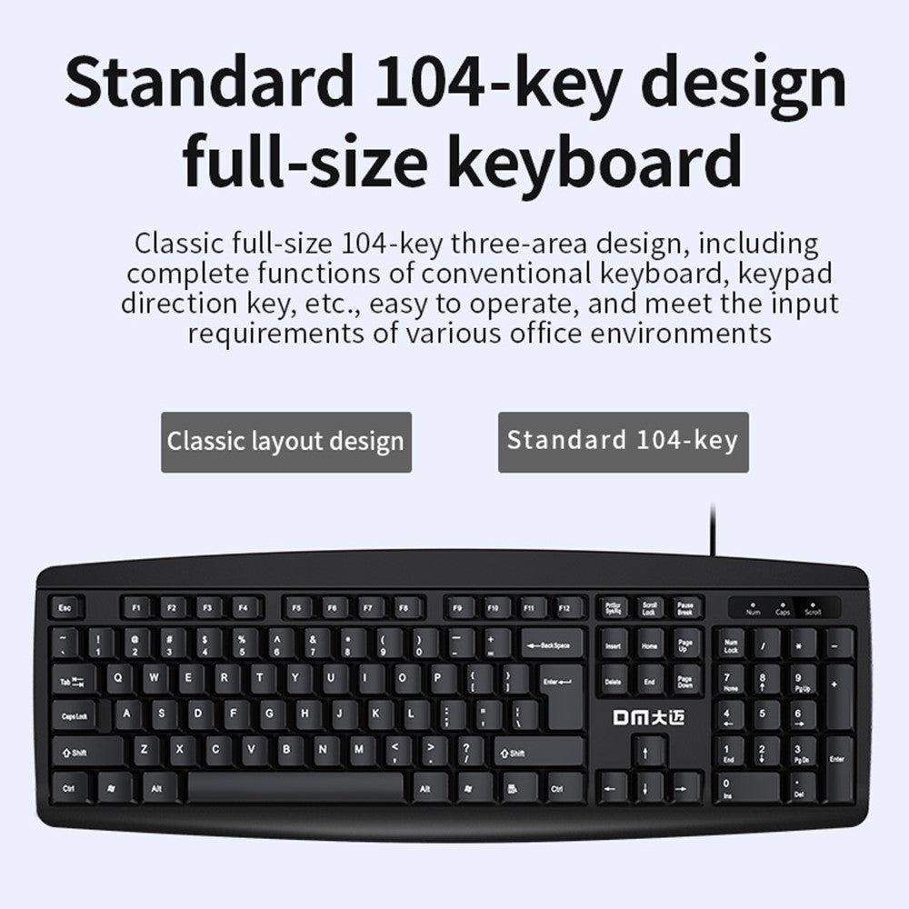 DM K10 USB Wired Keyboard 104 Keys Home Office Computer Laptop Keyboard