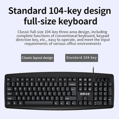 DM K10 USB Wired Keyboard 104 Keys Home Office Computer Laptop Keyboard