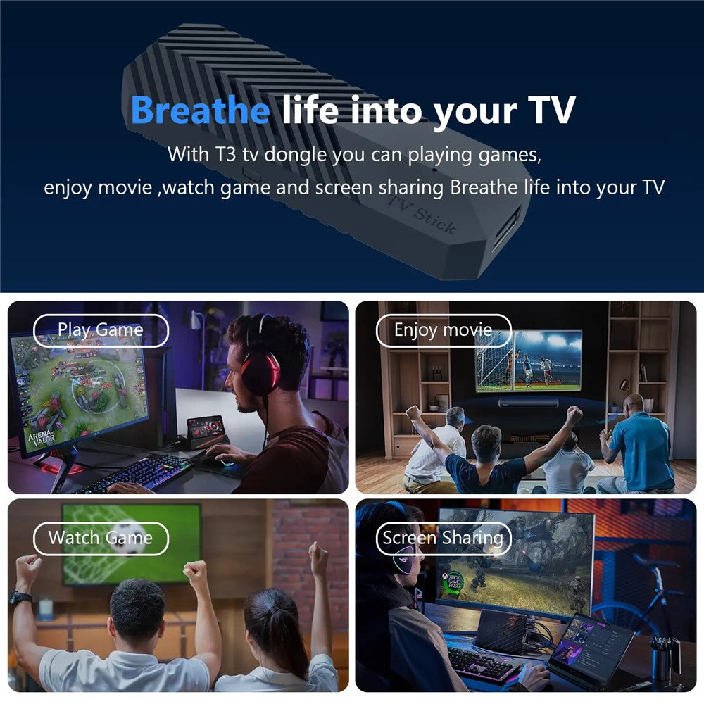 T3MINI Android 10 2.4G WiFi Mini Smart TV Stick 4K Ultra HD Media Player,  1GB+8GB