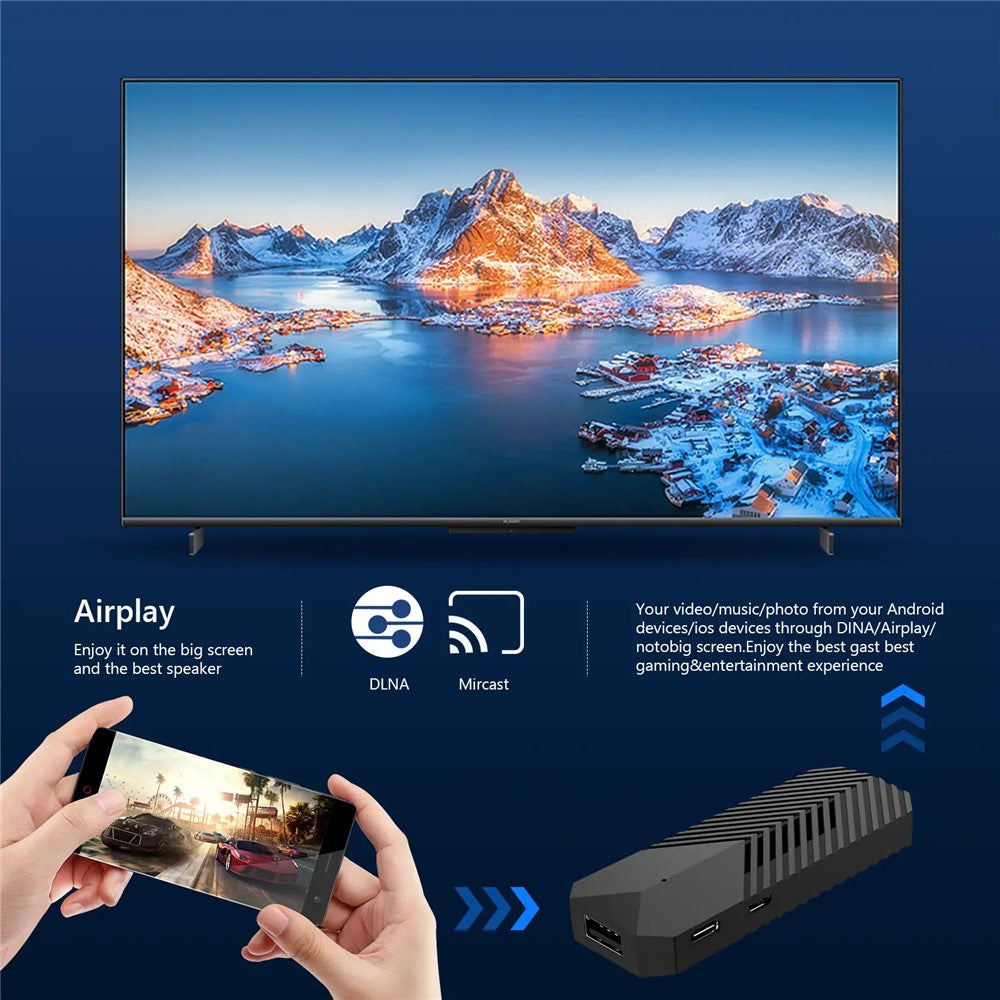 T3MINI Android 10 2.4G WiFi Mini Smart TV Stick 4K Ultra HD Media Player,  1GB+8GB